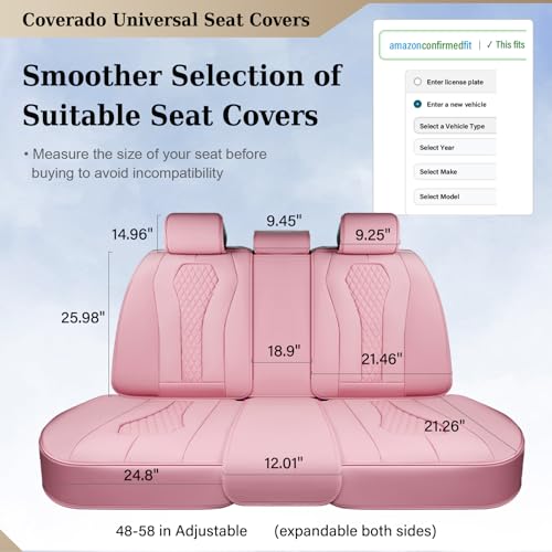 Coverado Car Seat Covers, Back Car Seat Cover, 3-Pieces Leather Seat Cover, Luxury Car Seat Cushion, Luxury Seat Cover Seat Protector Universal Most Cars Trucks SUV - color: Pink