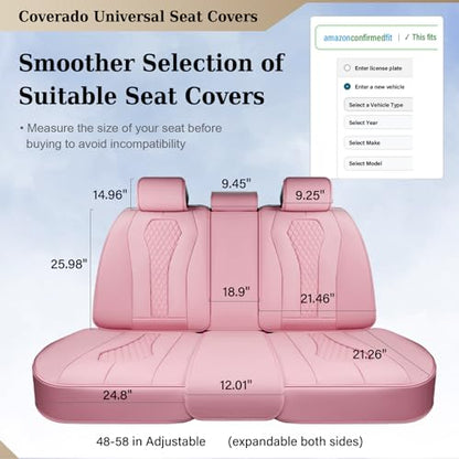 Coverado Car Seat Covers, Back Car Seat Cover, 3-Pieces Leather Seat Cover, Luxury Car Seat Cushion, Luxury Seat Cover Seat Protector Universal Most Cars Trucks SUV - color: Pink