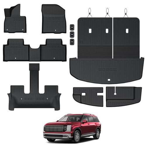 Floor Mats for Hyundai Palisade Gasoline 2026, All Weather Floor Mats Trunk Cargo Liner with Backrest Protectors Accessories, Full Coverage Set (Fit 7/8 Sests) - size: For Hyundai Palisade | 2026