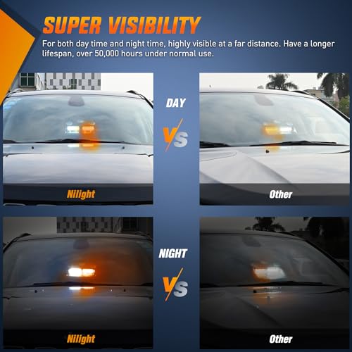 Nilight Emergency Strobe Lights Windshield Hazard Warning Safety Flash with Suction Cups Super Bright LED Light Amber White for Police Enforcement Firefighters Vehicle Truck - color: Amber White