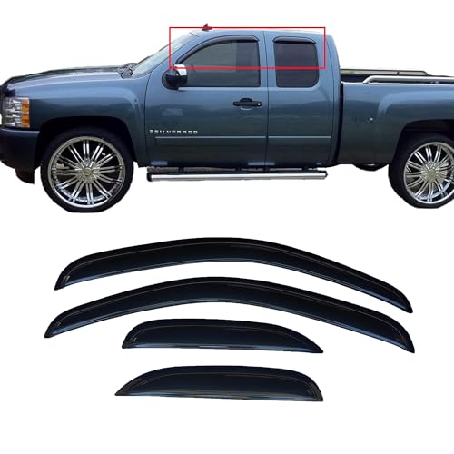 Tape On Rain Guards Window Visors Deflectors for 2007-2013 Chevrolet(Chevy) Silverado & GMC Sierra 1500/2500HD/3500HD Extended Cab,Side Window Rain Guards Vent Visors,4-Piece Set - size: For Silverado/Sierra Extended Cab 2007-2013