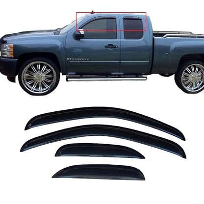 Tape On Rain Guards Window Visors Deflectors for 2007-2013 Chevrolet(Chevy) Silverado & GMC Sierra 1500/2500HD/3500HD Extended Cab,Side Window Rain Guards Vent Visors,4-Piece Set - size: For Silverado/Sierra Extended Cab 2007-2013