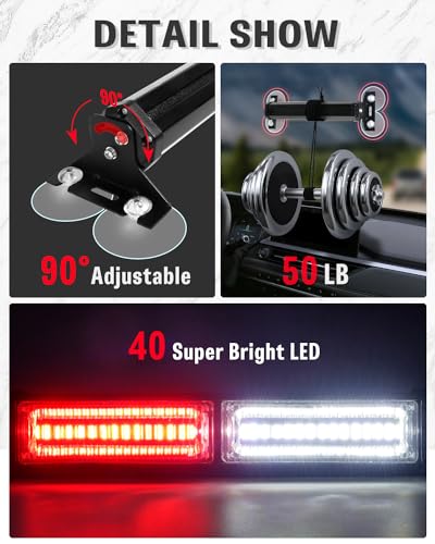 HLauto 1002L Emergency Strobe Traffic Advisor Light Bar: 40LED Dash Safety Warning Flashing Front/Rear Windshield Visor Light for Construction Vehicle, Trucks (2x10.7inch, Red White) - color: #06 Red/White