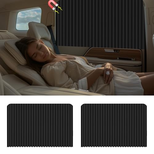 Ovege Car Window Shade - Side Window Sun Shade Curtain, Pleated Silky UV Protection Privacy, Baby Suction Magnetic (Black-Opaque, Back Seat 2pcs) - color: Black-Opaque, size: Back Seat 2pcs