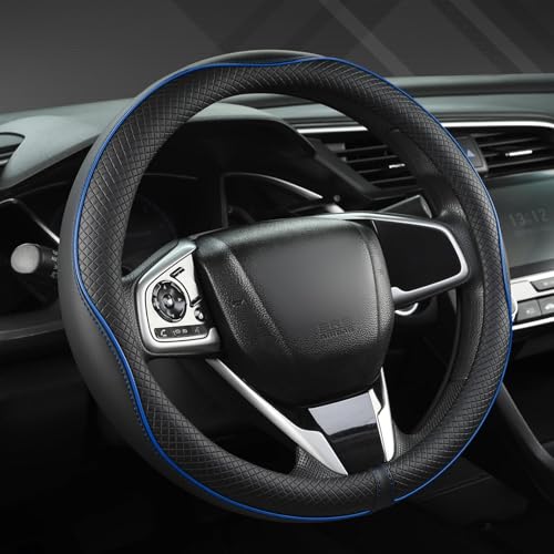 West Llama Microfiber Leather Car Steering Wheel Cover for Honda Accord Civic CR-V HR-V Pilot Fit Passport Odyssey,Sport Style,14.5-15 inch (Black+Blue Line-Standrad Size) - color: A-Black+Blue Line, size: Standard size (14 Â½''-15'')