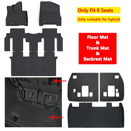 Floor Liners & Cargo Liners & Backrest Mat for 2025 KIA Carnival Hybrid 8 Seats（Not Fit Pure Fuel）-(NOT fit Prestige Models),TPE All Weather Protection Car - size: 2025 Carnival Hybrid Full Mats