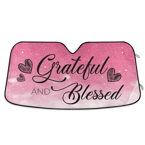 Dussdil Grateful and Blessed Pink Sparkling Lights Car Windshield Sunshades Sun Shade Reflective Protector Visor Cover Shades for Truck SUV Front Window 57x32 in - color: Multi 05, size: 57 inch * 31.5 inch