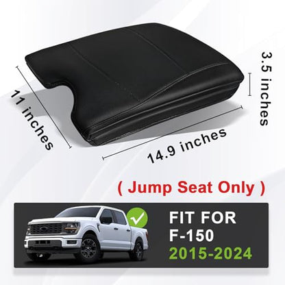Muslogy Center Console Armrest Cover Fit for Ford F-150 F150 2015-2026 & F250 F350 F450 2017-2026 Accessories, Comfort Armrest Pad Console Lid Cushion Vegan Leather 1-Inch Extra Thick(Jump Seat ONLY) - size: 2) 15-25 |F150| Jump Seat, +Thick