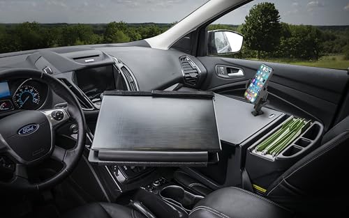 AutoExec Reach Car Desk for Your Vehicle Workstation and Mobile Office, Front Seat, Black with Phone Mount - color: Black, style: Phone Mount