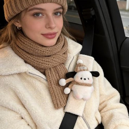 2 PCS Seat Belt Cover Pad, Cute Kawaii Animal Dog Seatbelt Covers for Kids and Adults, Winter Plush Fluffy Soft Seat Belt Cover, Cartoon Seatbelt Cushion,Car Seat Strap Pads (G-Dog(Khaki)) - color: G-Dog(Khaki)