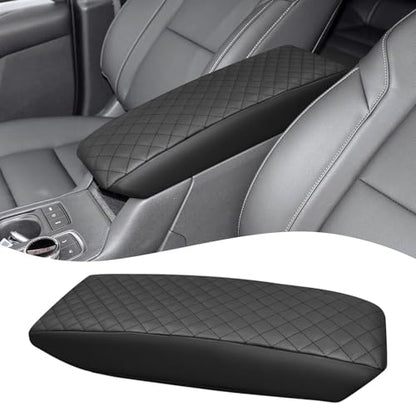 QianBao Compatible with Cadillac XT4 2019 2020 2021 2022 2023 2024 2025 Leather Armrest Box Center Console Cover Middle Console Cover Protector Black Stitches
