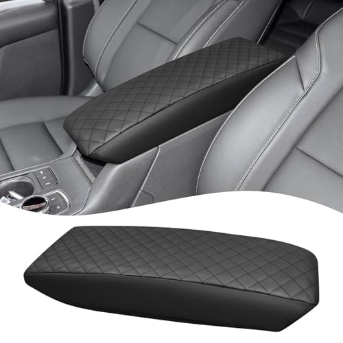 QianBao Compatible with Cadillac XT4 2019 2020 2021 2022 2023 2024 2025 Leather Armrest Box Center Console Cover Middle Console Cover Protector Black Stitches