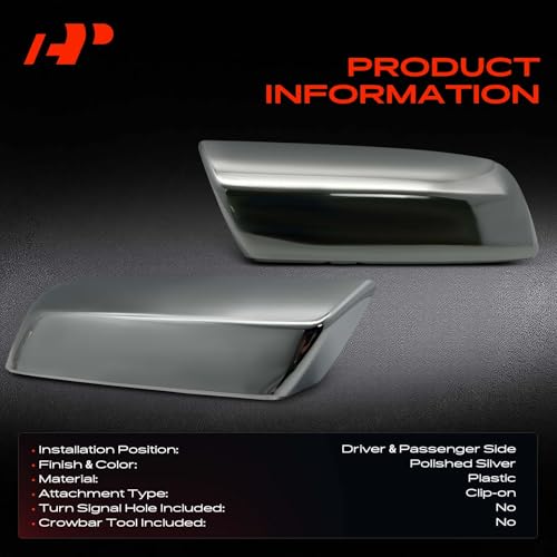 A-Premium 2 PCS Driver and Passenger Side Rearview Mirror Covers Caps - Compatible with Chevrolet Silverado 2500 3500 HD & GMC Sierra 1500 Limited - Polished Silver, Without Turn Signal Hole - color: Chrome