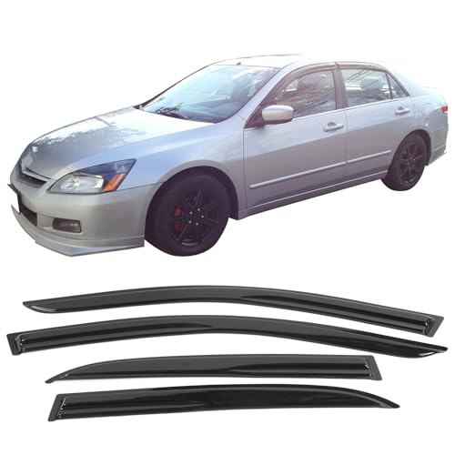 IKON MOTORSPORTS Window Visors Compatible with 2003-2007 Honda Accord, Smoked JDM Stick On External Side Window Wind Deflectors - color: Mugen Style Smoke/Tinted