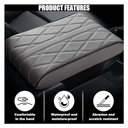 Car Center Console Cover Pad, Leather Auto Console Arm Rest Cover, Waterproof Car Armrest Seat Box Cushion Protector, Memory Foam Armrest Pillow for Most Cars - color: Gray