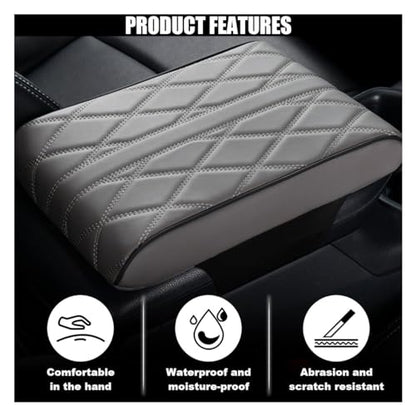 Car Center Console Cover Pad, Leather Auto Console Arm Rest Cover, Waterproof Car Armrest Seat Box Cushion Protector, Memory Foam Armrest Pillow for Most Cars - color: Gray