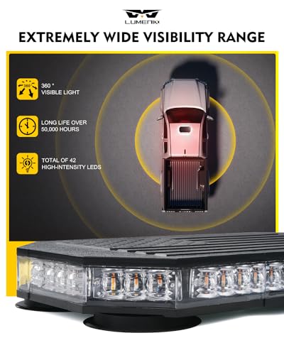 LUMENIX Rooftop Strobe Beacon Lights White Red LED Emergency Warning Caution Flashing Traffic Light Bar for POV Firefighter Ambulance Vehicles Fire Trucks, American Flag Pattern | Patented Design - color: White Red