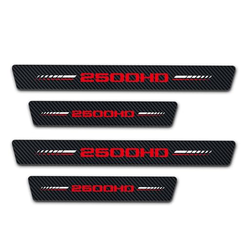 4Pcs Door Sill Plate Protectors Compatible with 2019/2021/2020 Dodge Ram 2500 Car Accessories, Carbon Fiber Leather Door Sill Stickers for Ram Truck Auto Accessories - color: Red 2500