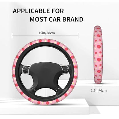 Strawberry Steering Wheel Cover Universal 14.5-15 Inch Car Wheel Protector Anti-Slip Car Steering Wheel Accessories for Women Girls - color: Strawberry