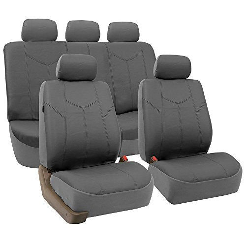 FH Group Car Seat Covers Rome PU Leather Full Set Automotive Seat Covers, Airbag Compatible and Split Bench Easy to Install Gray Seat Covers Universal Fit Interior Accessories for Cars Trucks and SUV - color: Gray, size: Full Set