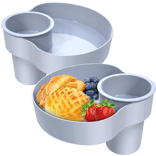 Car Seat Snack Tray for Kids: Kids Car Travel Tray with Cup Holder, Toddlers Road Trip Essential, Snacks Food Plate for Stroller, SnackTray with a Cup Holder (2, Gray) - color: gray