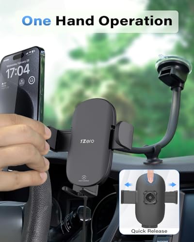 1Zero Solid Car Truck Phone Mount Wireless Charger Holder with 14-Inch Gooseneck Long Arm for iPhone 15 Pro Max Plus 14 13 12 11 XS X Samsung S24 Ultra S23 S22 S22 S21 S20 Pixel 9 Pro XL 8 7 6 5 4 - color: Upgraded Wireless Charger Holder