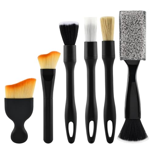 6Pcs Car Detailing Brush Set for Cleaning Interior or Exterior, Car Interior Detailing Brush for Air Vents, Wheels and ect, Universal C-ar Dust Bru-sh for Most Vehicles(Color:Black)