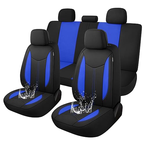 CAROMOP Waterproof Car Seat Cover Full Seats, Neoprene Seat Covers for Cars,Split Bench Compatible Car Interior Covers, Universal Fit Most Car Sedan Truck SUV(Black/Blue) - color: Black/Blue, size: Full Set