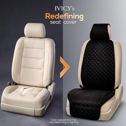 IVICY Faux Linen Front Car Seat Cover – Durable, Non-Slip Seat Protector for Cars – 1 Unit, Black - color: BLACK HYB LN