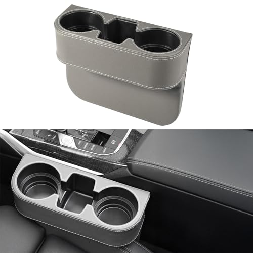 Car Cup Holder Expander & Seat Gap Filler - PU Leather Cover with Stitching, Multifunctional Front Seat Organizer, for Car Truck Van, Holds Large Cups and Phones,Prevent Dropping Items (1 Pack, Gray) - color: Gray