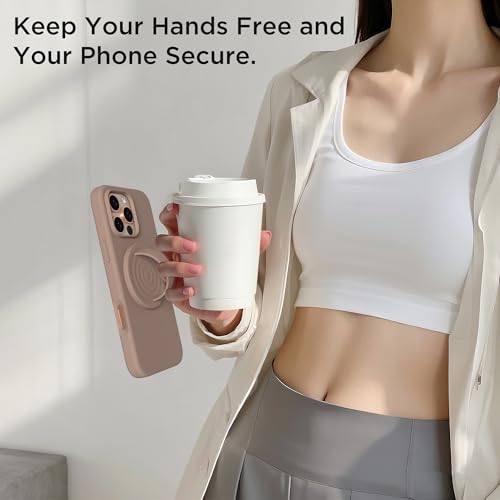 Magnetic Phone Grip Ring Holder, Liquid Silicone Magnet Cell Phone Grip Finger Loop, Compatible with Magsafe, Back of Phone for iPhone 17/16/15/14/13/12 Series, Light Brown - color: Light Brown