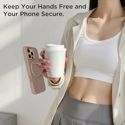 Magnetic Phone Grip Ring Holder, Liquid Silicone Magnet Cell Phone Grip Finger Loop, Compatible with Magsafe, Back of Phone for iPhone 17/16/15/14/13/12 Series, Light Brown - color: Light Brown