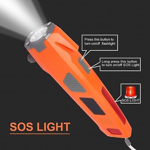 LUXON Car Emergency Escape Tool 8-in-1,Car Safety Tool:Window Breaker,Seat Belt Cutter,LED Flashlight,USB Charger,SOS Light,Hand Cranking Charge,Magnetic,Siren Alarm - color: Orange, size: 2 Count(Pack of 1)