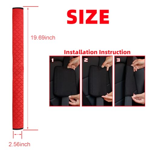 2PCS Car Seatbelt Cover, Soft Leather Vehicle Safety Seat Belt Strap Cushion, 19.7 Inch Comfortable Auto Shoulder Neck Chest Protection Pads Accessories, Universal for Most Cars (Red) - color: Red/19 inches