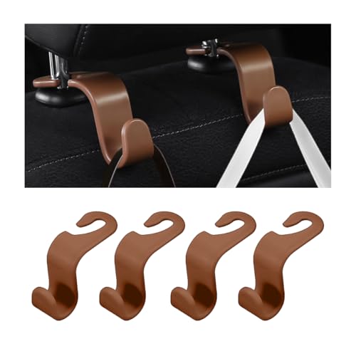 Car Seat Headrest Hooks, Multifunctional 4PCS Vehicle Back Seat Storage Hanger Holder for Hangbag Coat Grocery, Auto Interior Headrest Hook Organizer, Universal for Vehicles (Brown) - color: Brown