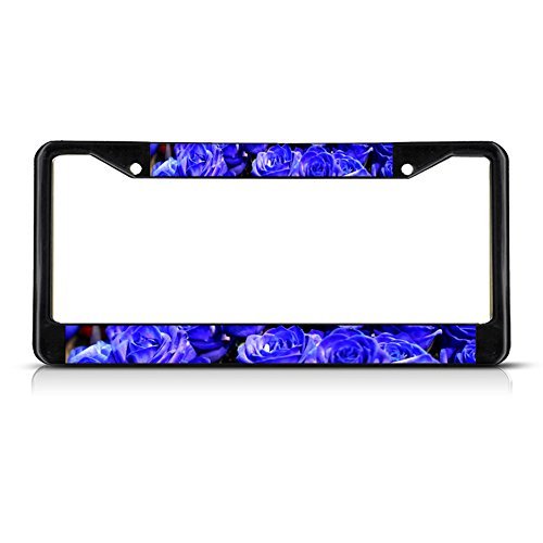 Fastasticdeals Blue Rose Flowers Metal License Plate Frame Tag Border Two Holes Black