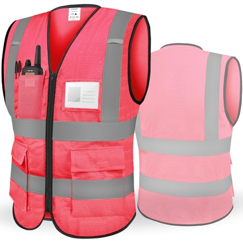 TICONN Reflective Safety Vest High Visibility Class II Mesh Vest for Women & Men Meets ANSI Standards - color: Pink, size: Medium
