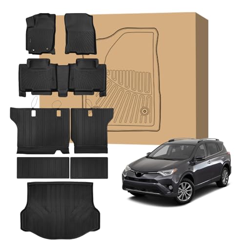 PELEUS Floor Mats for 2013-2018 Toyota RAV4 (Non-Hybrid), All Weather TPE Car Mats Full Set with Trunk Cargo Liner and Backrest Protectors, Custom Fit Interior Accessories for 2013-2018 RAV4, Black - style: For Toyota RAV4 2013-2018