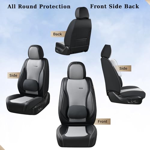 Coverado Seat Covers, Car Seat Covers Front Seats, Waterproof Nappa Leather Auto Seat Cover with Lumbar Head Pillow, Black Gray Seat Covers Carseat Cover Universal Fit for Most Cars - color: Black&Grey（Pillow）, size: Front