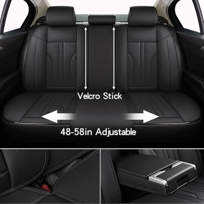 MINGBRON Car Seat Cover Full Set, Leather Car Seat Cover, Waterproof Seat Covers, Car Seat Cushion, Nappa Leather Seat Covers Car Seat Protector Universal Fit Most Cars Black - color: Black, size: Full Set