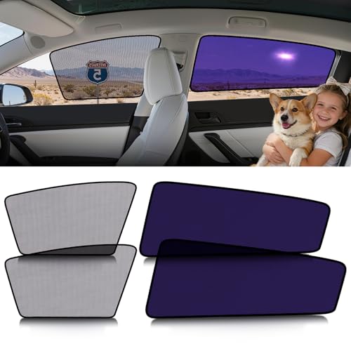 ZATOOTO Tesla Model 3 Car Window Shades 4Pack | Clear for Safe Driving | Bluish-Purple for Passenger Comfort | UV Protection | Static Cling Side Window Sun Shade Blocker with Storage Bag | 2018-2026 | - color: 4-Pcs Set, size: Tesla Model 3/Highland(2018-