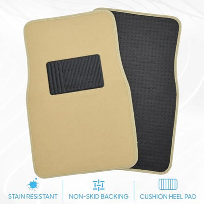 BDK MT-100-LB Classic Light Beige Carpet Floor Mats with Vinyl Heel Pad for Car SUV Truck Van, Universal Fit Front & Rear Liner - color: Light Beige
