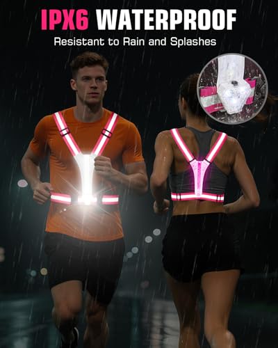 Zacro LED Reflective Vest with Chest Light 500LM, 5 RGB Colors High Visibility Rechargeable Light Up Running Vest IPX4 Night Safety Running Gear for Dog Walking, Cycling, Adjustable for Men Women Kids - color: Pink
