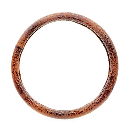 Car Steering Wheel Cover Universal 15 inch Auto Antislip Leather Protector Flower Grain Brown - color: Brown