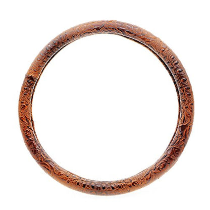Car Steering Wheel Cover Universal 15 inch Auto Antislip Leather Protector Flower Grain Brown - color: Brown