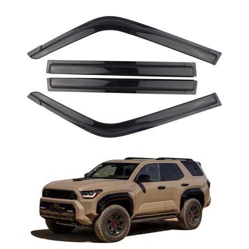 4 Pieces Tape-on Extra Durable Rain Guards Fit for 2025 2026 Toyota 4Runner,Window Deflectors,Window Visors (Smoke Black)
