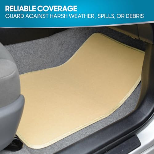 BDK MT-100-LB Classic Light Beige Carpet Floor Mats with Vinyl Heel Pad for Car SUV Truck Van, Universal Fit Front & Rear Liner - color: Light Beige