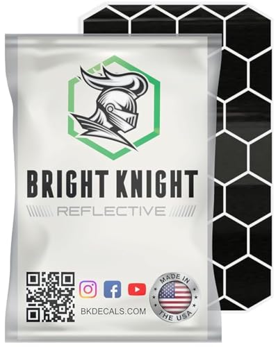 BRIGHT KNIGHT DECALS Hexagon Reflective Stickers for Helmet - Black, Pack of 1, Motorcycle Helmet Stickers, 3M Waterproof Reflective Vinyl Tape for Hard Hats, Cars & Bike Decals for Night Visibility - color: Black, size: 1 pk