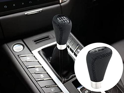 Lunsom 6 Speed Shift Knob Manual Stick Shifter Handle Leather Gear Lever Head Car Accessories Fit Most Vehicle (Black Suture) - color: Black