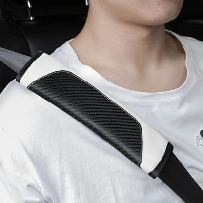 2PCS Carbon Fiber Car Seat Belt Cover, Leather Comfortable Soft Vehicle Seatbelt Pad for Shoulder & Neck, Automotive Interior Seat Strap Cushion Mat, Universal Fit (Black/White) - color: Black/White